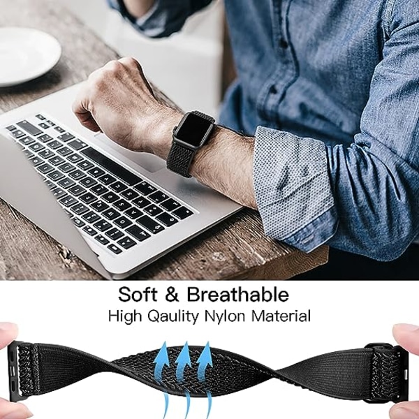 Elastiske bånd, der er kompatible med Apple Watch-bånd, elastisk solo-løkke, blød nylonrem, erstatningsbånd til kvinder, mænd/sort/størrelse: 49 mm