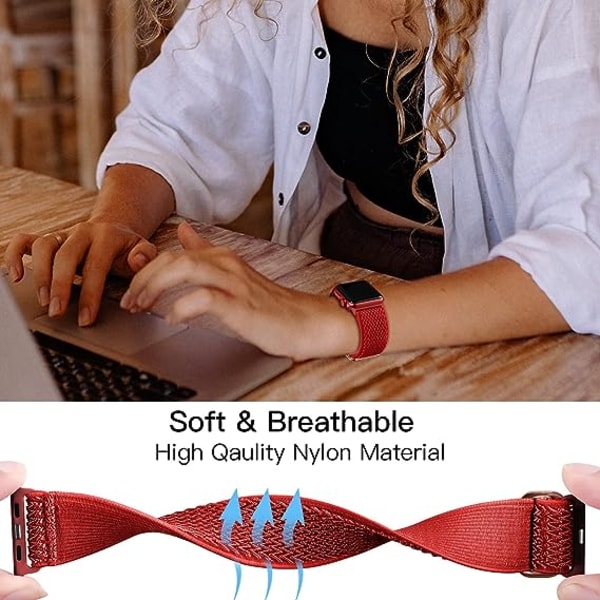 Elastiske bånd kompatible med Apple Watch-bånd, elastisk sololøkke myk nylonrem erstatningsbånd for kvinner menn/rød/størrelse: 42/44/45mm