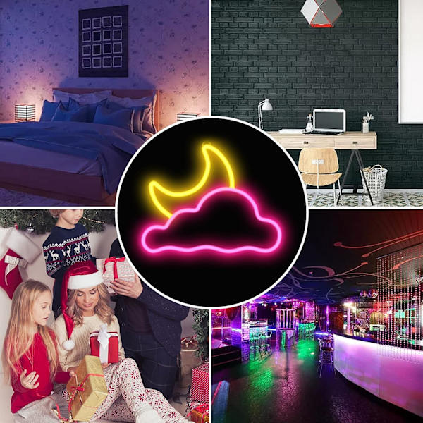 Neon skylt, moln och måne för väggdekor USB-driven LED-neonskyltar för sovrum barnrum bröllopsfestdekoration, ljusstyrka justerbar-rosa gul