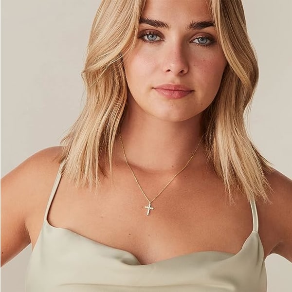 14K Guldpläterat Halsband med Kors för Kvinnor | Korshänge | Guld Halsband för Kvinnor