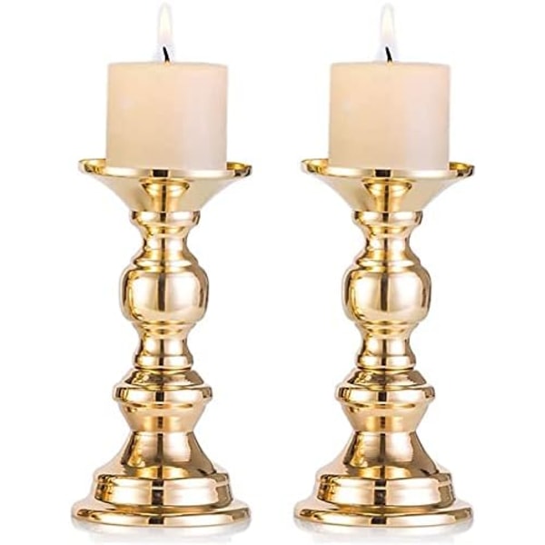 2 Candlestick Metal Pillar Candle Holders, Wedding Centerpieces Candlestick Holders for Candles Stand, Gold, No candles included