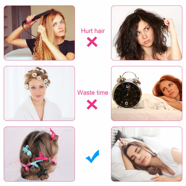 12 stk ingen varmekrøller du kan sove i, hårruller for langt hår DIY(6 farger)-C
