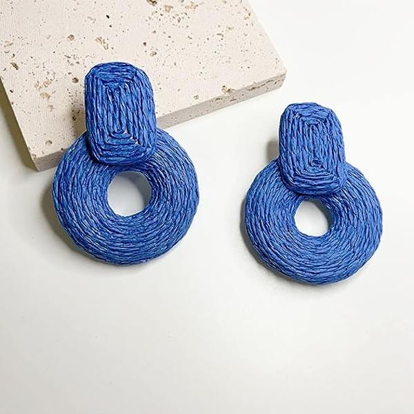 Statement Raffia Øreringe Kvinder Runde Skelet Boho Håndlavede Rattan Halm Wrap Geometriske Dangle Øreringe