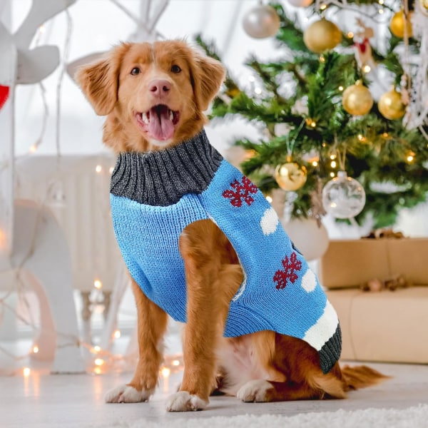 Pet Jul Hundtröjor Snögubbe Tryckt Valp Juldräkter Vinter Varma Turtleneck Jumpers Valp Stickade Kläder Kattkläder (XXL, Blå Snögubbe)