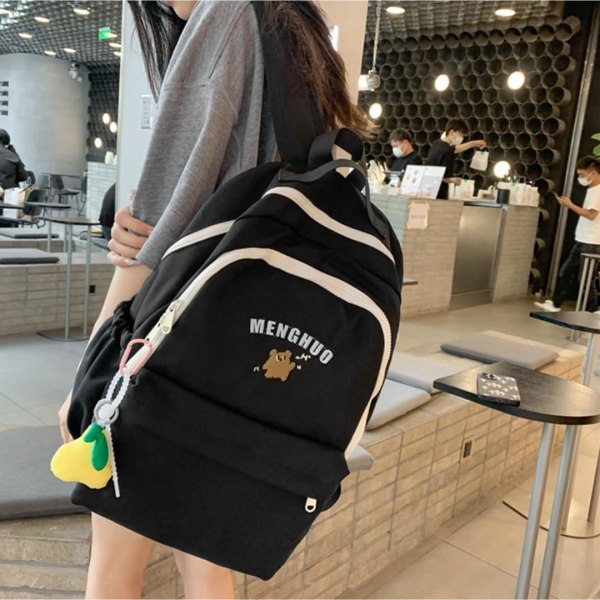 Sød rygsæk Kawaii rygsæk til skole Æstetisk rygsæk Kawaii skoleudstyr Søde rygsække med tilbehør (sort)