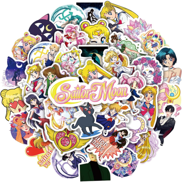 Sailor Moon-klistermärken 100 st, tecknade estetiska vinyldekaler och dekaler, söta, coola bärbara vattenflaskor, klistermärken för vattenflaska, bil, skateboard