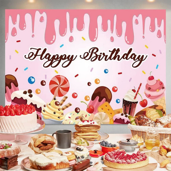 Dessert-tema Grattis på födelsedagen Banner Rosa Födelsedag Bakgrund Dekoration Dessert Bakgrund för Födelsedagsfest Dekoration Fotografi Bakgrund