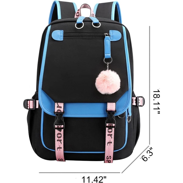 Backpack Laptop Bag School Bag Men Women With USB Charging and Headphone Port Casual Backpack Outdoor Backpack Black Royal Blue