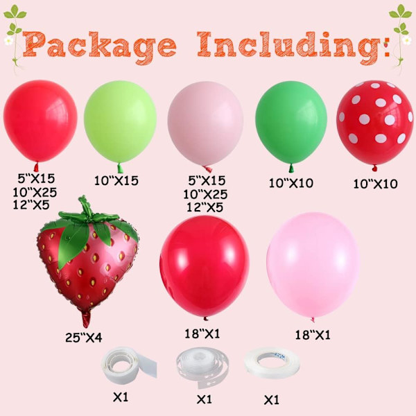 Jordbær bursdagsfest dekorasjoner 131stk jordbær ballonger girlander bue sett for babyshower tema bursdagsfest dekorasjon