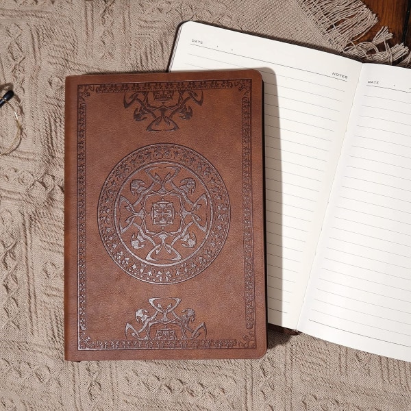 Læder Vintage Journal til Mænd Blødt Omslag 256 Linjerede Sider Notebook 180 Lay Flat til Skrivning Rejsedagbog, 5,7'' x 8,3'', Brun