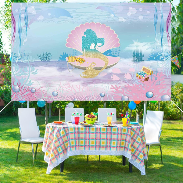 Undervanns havfrue tema bakgrunnsbanner Havfrue bursdagsfest bakteppe for jenter Havfrue temafestdekorasjoner Bannerfestartikler