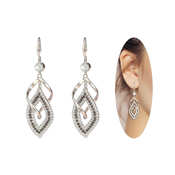 Dangle örhängen för kvinnor och tonårsflickor, Silver handgjorda linjär virveltråd Bohemian Boho diamanter örhängen, presenter för kvinnor (roséguld)