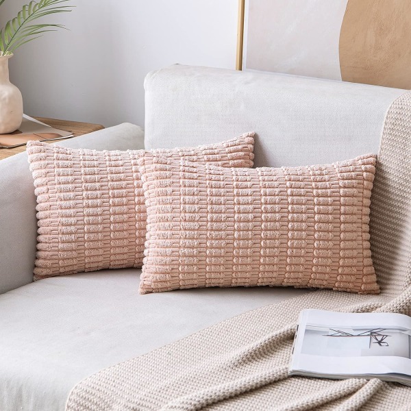 Pakke med 2 plys pyntepuderbetræk 12x20 tommer bløde boho stribede pudebetræk moderne boligindretning til sofa stue sofa seng pink