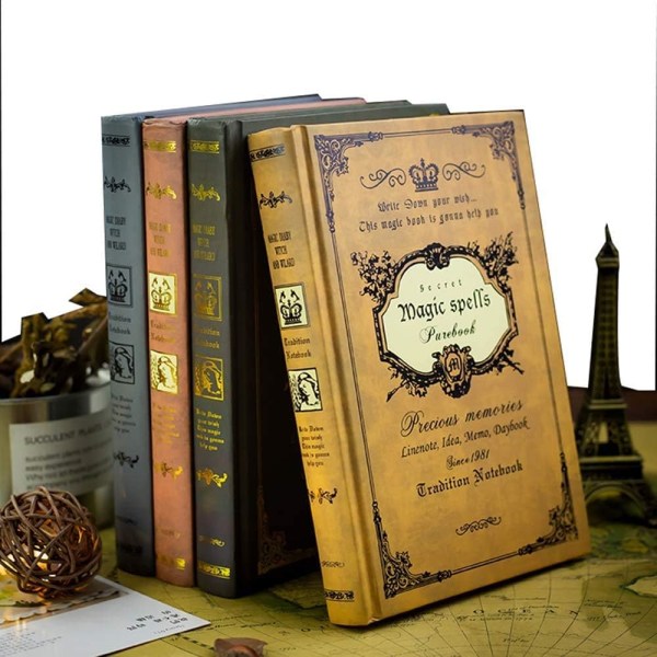 Retro Tykkere Enkle Magiske Stave Pure Notebook Journal Traveler Notepad (Gul, A5)