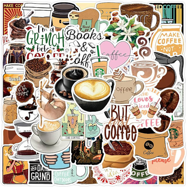 50-pakkaus Love Coffee -tarroja, muodikkaita, kauniita, vedenpitäviä koristeita, leikekirja-albumi, vesipullo, tietokone, moottoripyörä, polkupyörä, rullalauta, matkatavarat