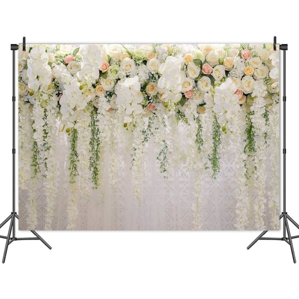 Vit ros blommig tema fotografering bakgrunder brud bröllop blommor fotobakgrund babyflicka födelsedagsfest porträtt 7x5ft