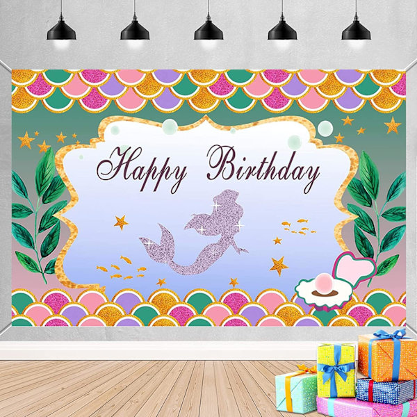 Sjöjungfru tema födelsedagsbakgrund Under The Sea Happy Birthday Fotografi Bakgrund Flickor Födelsedagsfest Dekorationer Banner Photobooth Rekvisita