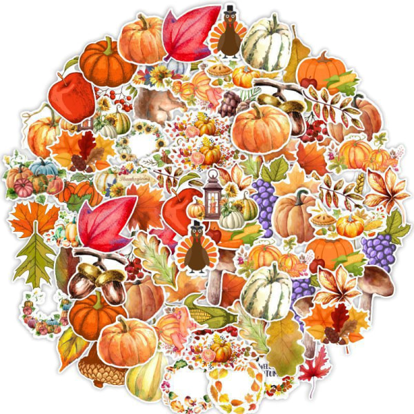 50 STK Thanksgiving-klistermærker til børn, efterårsvandtætte vinylklistermærker til vandflasker, kort, scrapbog, notesbøger, høstfestdekoration