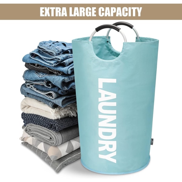 90L vasketøjskurve, sammenklappelig vasketøjspose, sammenklappelige vasketøjsspande med stor kapacitet (blå, L)