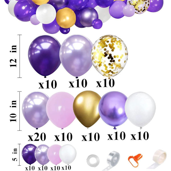 144 stk. Lilla Sommerfugl Baby Pige Ballon Garland Arch Kit Tema Lilla Metallic Guld Konfetti Balloner Baby Shower Fødselsdagsfest Dekorationer