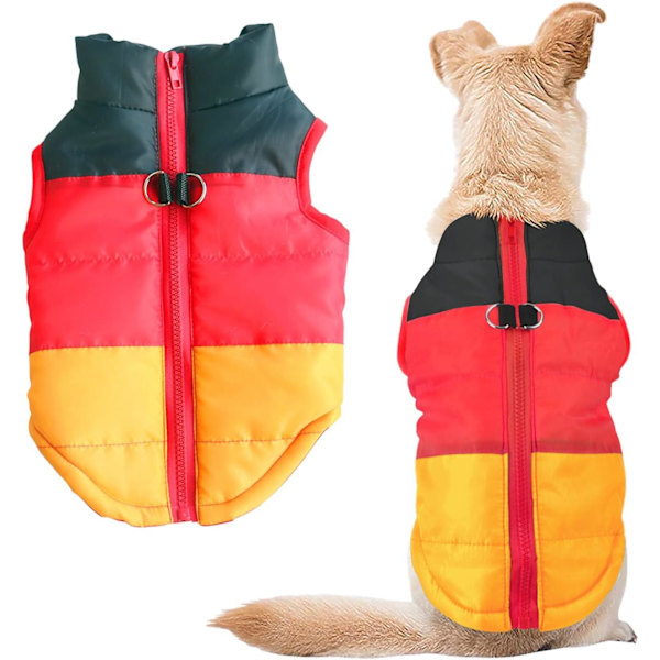 Hunde- og kattefrakke med snorfastgørelsesfarve patchwork polstret hvalpevest jakke bamse chihuahua kostumer mops tøj XS S M L(X Large(pakke med 1), gul)