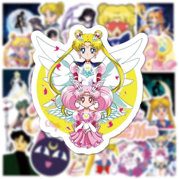 Sailor Moon tarrat 100 kpl, sarjakuvaesteettiset vinyylitarrat ja tarrat, söpöt coolit kannettavan tietokoneen vesipullotarrat, tarrat vesipulloon, autoon, rullalautailuun