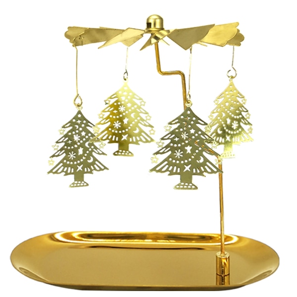 Pyörivä kynttilänjalka tarjottimella, Glod Carousel -kynttilänjalka, pyörivä metallinen teevalokynttilänjalka pöydän keskiosaan (joulukuusi)
