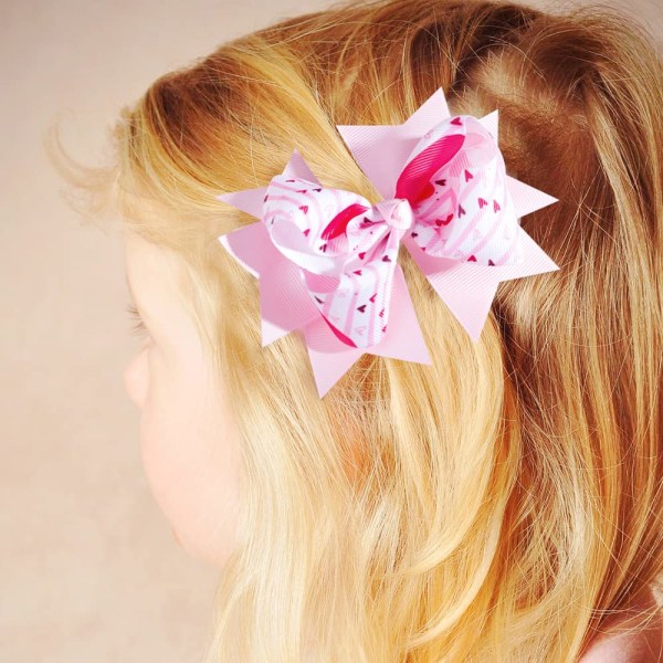 2 stk Sløjfe hårspænder Bånd Sløjfe hårnåle Boutique hårtilbehør til børn piger (pink)