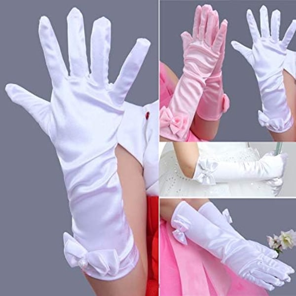 Lilla flickors prinsesshandskar (enfärgad lång armbågslängd) för födelsedag, bröllop, semester, maskeradfest, ljuslila
