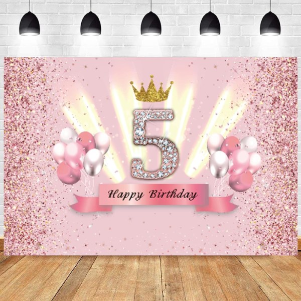 Vaaleanpunainen Sweet 5. valokuva Tausta 5 vuotta vanhat tytöt Hyvää syntymäpäivää Juhla ilmapallo valokuvaus tausta Photocall koristelu banneri, 7x5ft
