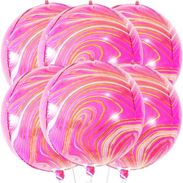 Store 22-tommers rosa marmorballonger - pakke med 6 | Agate rosa mylar ballonger, varm rosa festpynt | Kjønnsavslørende dekorasjoner