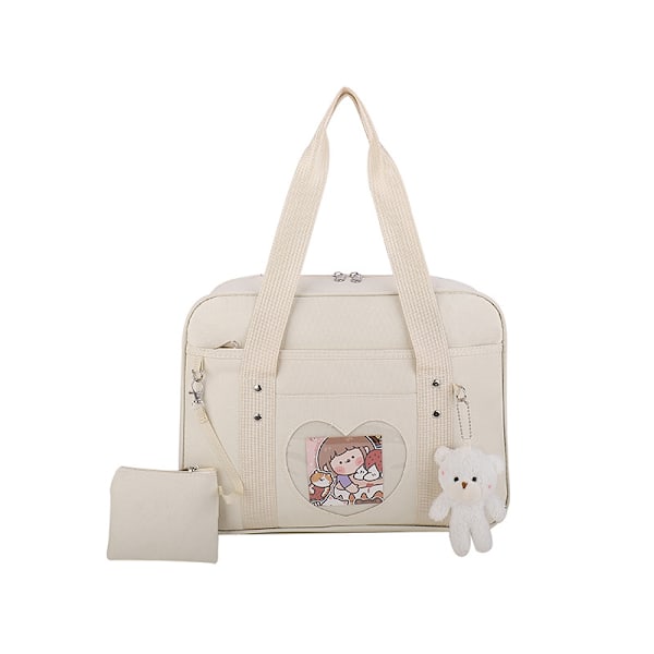 Kawaii Ita Veske Japansk Skoleveske Søt Tote Bag Stor Skulderveske Anime Hjerteveske (Tilfeldig merke) Off-white