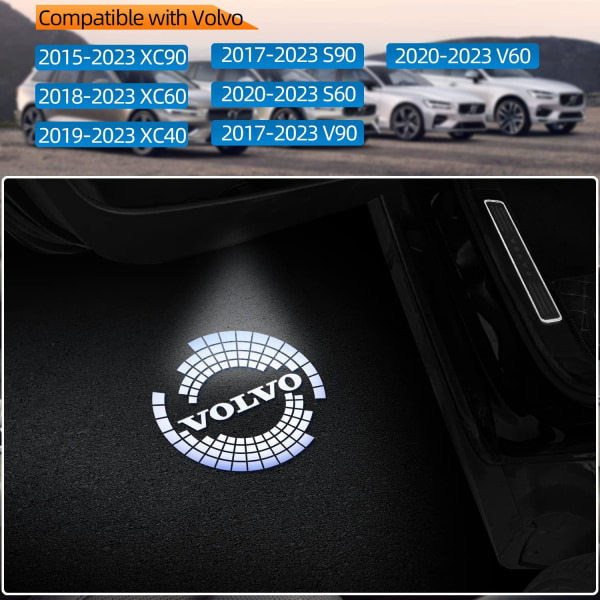 2kpl Auton ovien lätäkkövalot Volvo XC90 XC60 XC40 S90 S60 V90 V60 tervetulovalotarvikkeet Auton oven LED-valologoprojektori (A-tyypin logo)