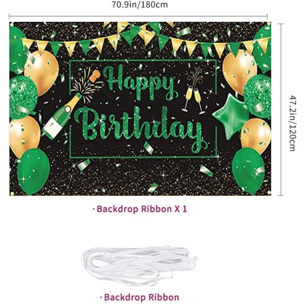 Green Gold Birthday Party Decorations Green Happy Birthday Backdrop Banner Balloon Champagne Glass Birthday Photography Background