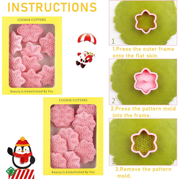 Julekageform, 9 stk. 3D-kageform, julekageform, plastikkageform, kiksform til jul,A
