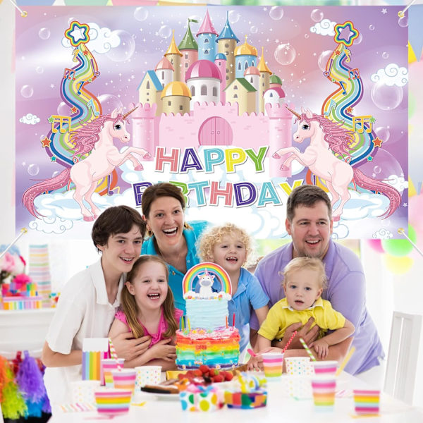 Enhjørning Gratulerer Med Dagen Banner Bakgrunn - Enhjørning Bursdag Dekorasjoner for Baby Rosa Bursdag Banner Regnbue Enhjørning Fest Dekorasjoner Foto Bakgrunn