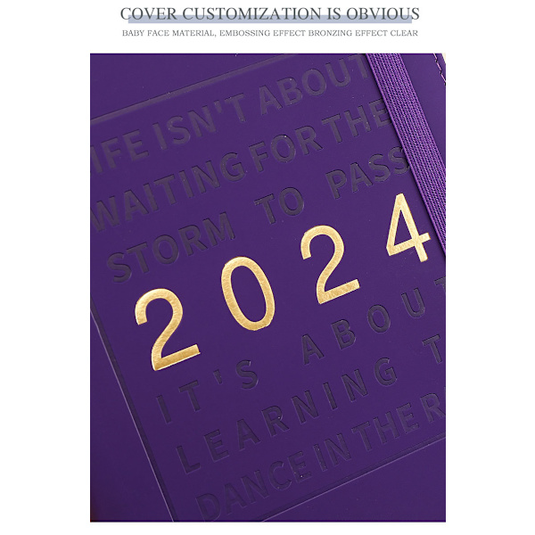 2024 Planlægger Kunstlæder Cover 12 Månedlige Ugentlige Agenda Notesbog med Elastisk Lukning Loop Serie Agenda Notesbog, PINK, 1stk