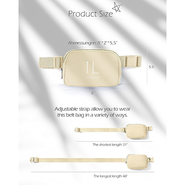 Unisex Mini Vyölaukku Säädettävällä Hihnallla Pieni Fanny Pack Treeniin Juoksuun Matkustamiseen Vaellukseen, Norsunluu