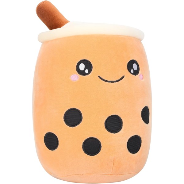 9 inches Bubble Tea Stuffed Plush Pillow Brown Round Eyes Milk Tea Warm Plush Sleeping Pillow Children’s Gift Decorations