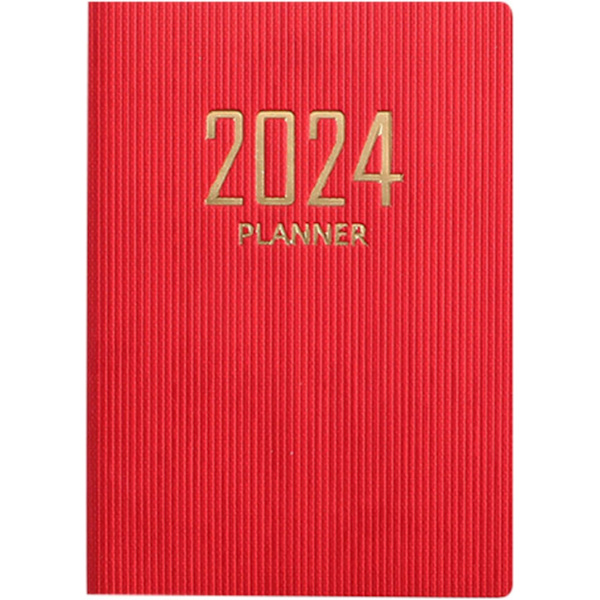 2 stk., 2024 Planlægger 2024 Kalender 12 Måneders Planlægger 2024-2025 Daglig Ugentlig og Månedlig Agenda Notebook A7 PU Læder Cover（RØD）