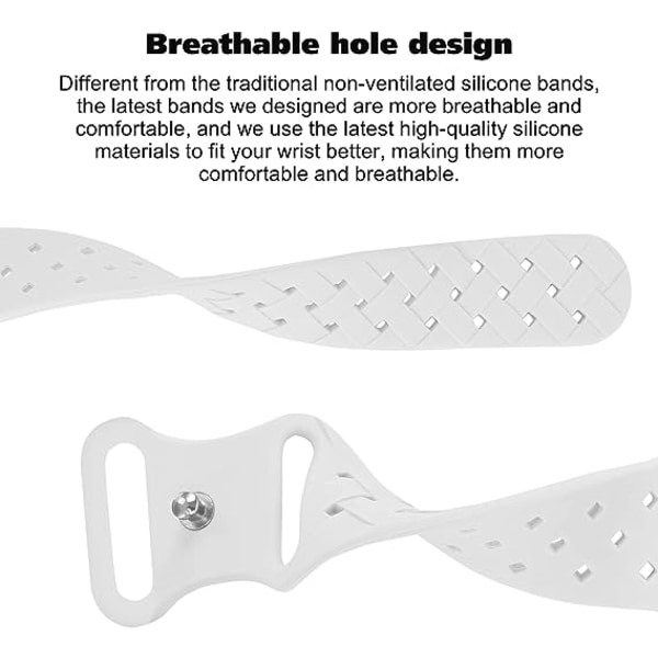 Silikonipunotut kudosnauhat, jotka ovat yhteensopivat Apple Watch kanssa 42mm 44mm 45mm 49mm, Vaihto silikoni Sport hengittävä hihna naisille Miesten valkoinen
