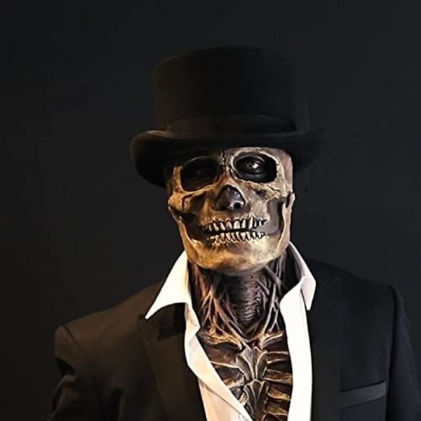 Skallemaske Skummel Full Head Skeleton Headgear Skummel Biokjemisk Maske Realistisk Halloween Cosplay Latex Horror Maske