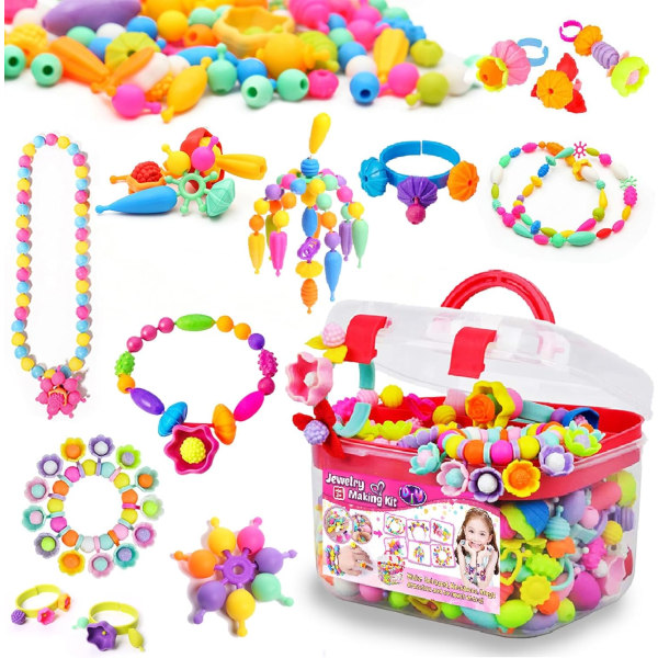500+ Snap Pop-perler for barn Smykkelaging – leker for jenter, kunst- og håndverksutstyr, armbåndsfremstillingshåndverk for barn, gaver til jenter i alderen 3+