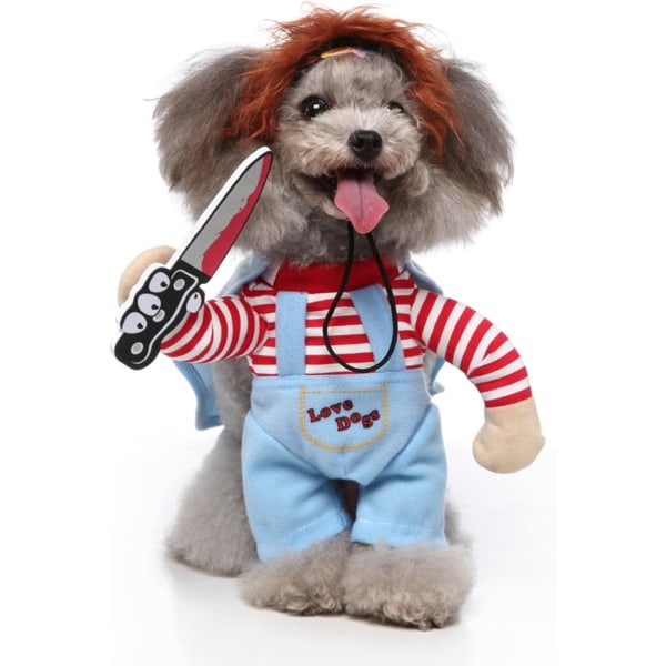 Koiran Halloween-asu - Pelottava Cosplay-asu pienille ja keskikokoisille  koirille ja kissoille, mukana hattu - Vaatteet lemmikkieläinten Halloween- juhliin (Deadly Doll, XL) 0aba | Fyndiq