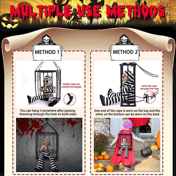 Animoidun Halloween-koriste, animoitu kallohaamu riippuva koriste-esine pelottavalla äänellä ja kosketusaktivoidulla anturilla, vanki, kummitustalo