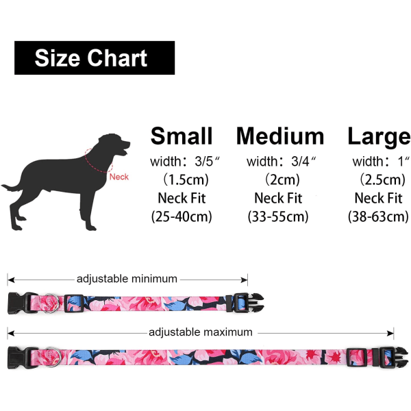 Koiran kaulapanta, muotikuvio pikasoljella, klassinen säädettävä nylon pienille, keskikokoisille ja suurille koirille (S, vaaleanpunainen kukka)