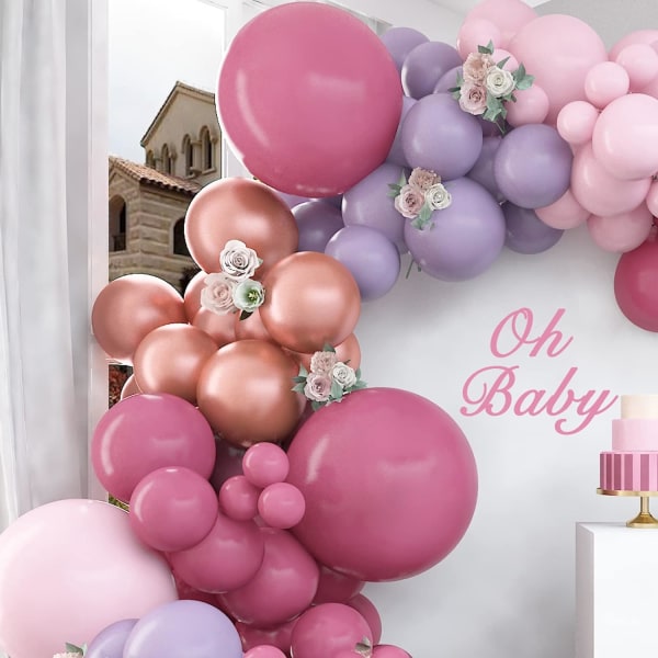 Baby Shower -koristeet tytöille 140 kpl Purppura Pinkki Ilmapallo Garland kit Dusty Rose Gold Balloon Arch Double täytetyt ilmapallot juhlakoristeisiin