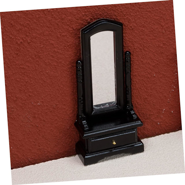 Fuld spejl miniature soveværelse tilbehør mini dressing fe have skab mini møbler yndig legetøj dukke dressing spejl træ sort skab