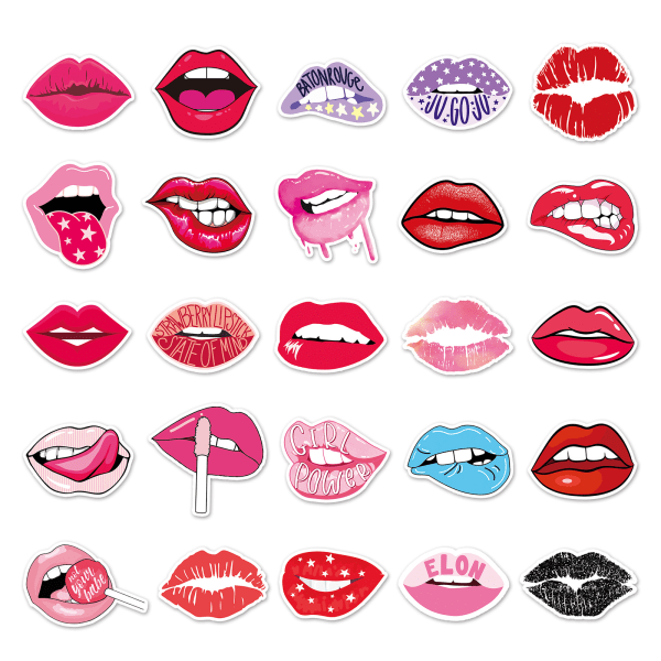 50 Pack Sexy Lips Tarrat Vesipullot Kannettava tietokone Autopuhelin Kitara Rullalauta Leikekirja Trendikäs Kiss Tarra Vinyyli Vedenpitävä Esteettiset Trendikäs Tarrat