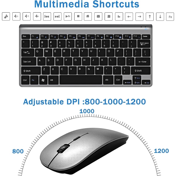 Trådløst tastatur og mus Combo, kompakt stille trådløst tastatur og mus sæt 2,4G ultratyndt elegant design til Windows, computer, desktop, pc